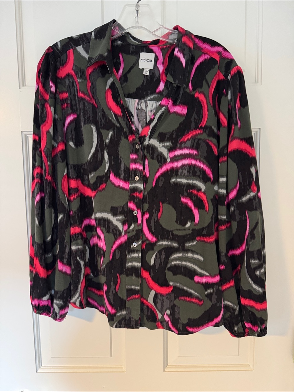 NIC+ZOE Olive, Black & Hot Pink Abstract Button-Down Shirt